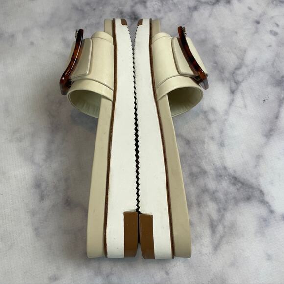 Sam Edelman Ariane Ivory Leather Slide Sandals Tortoise Buckle Sz 9 - Picture 9 of 11